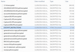 Example of Files infected by cryptolocker